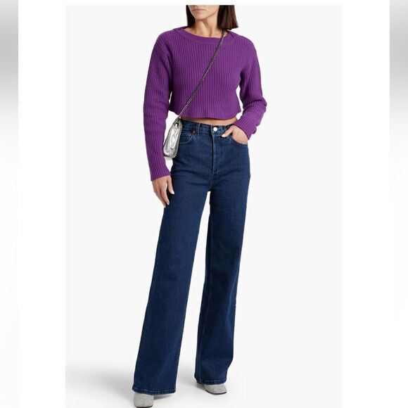 RE/DONE Cropped ribbed wool sweater Purple NWT - Picture 1 of 11